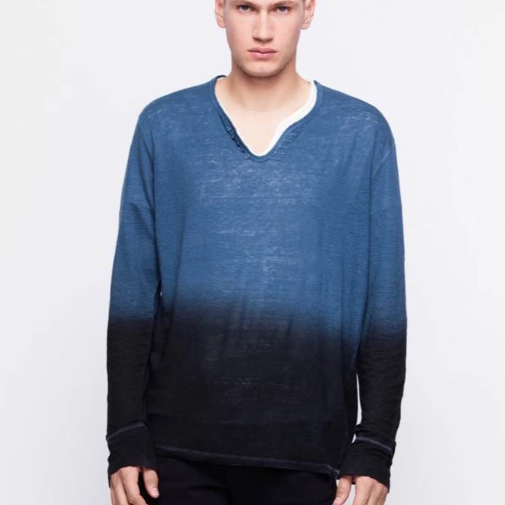 Zadig & Voltaire Men’s Linen Shirt Monastir Tunisien  Blue x Black Ombre Size S
